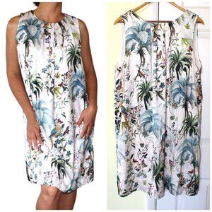 H&M summer floral Peplum tropical dress bird print macaws & butterflies Size 12